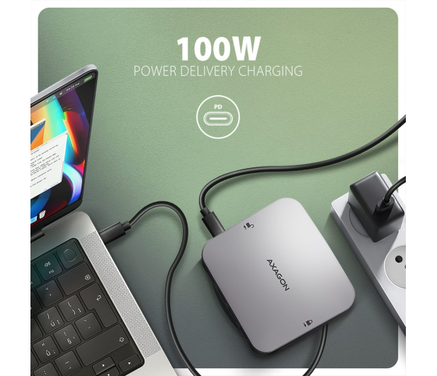 AXAGON HMC-UFO Wieloportowy hub USB 9in1, 10Gbps, 2x USB-A, HDMI 4K/60Hz, M.2 NVMe/SATA, audio, PD 100W, SD/microSD, GLAN, 65cm USB-C kabel - 1485462 - zdjęcie 5
